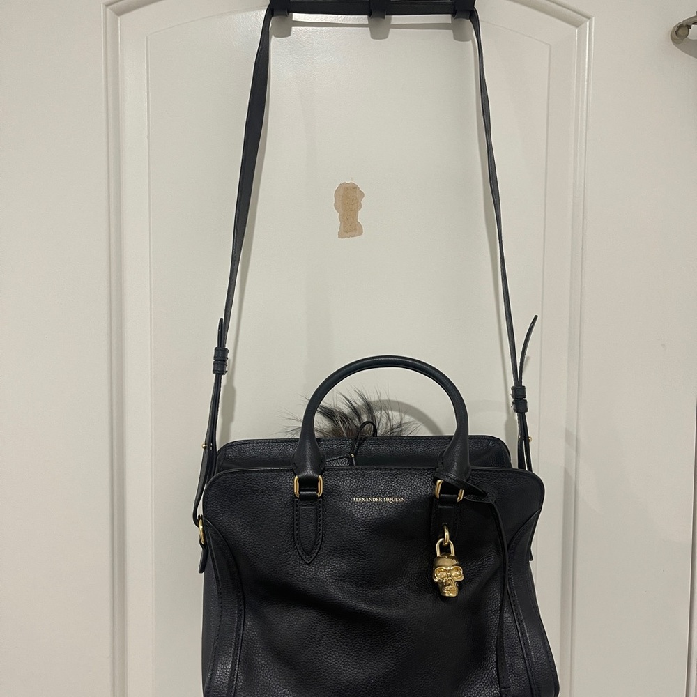 Alexander McQueen Black Leather Bag with Gold Accents